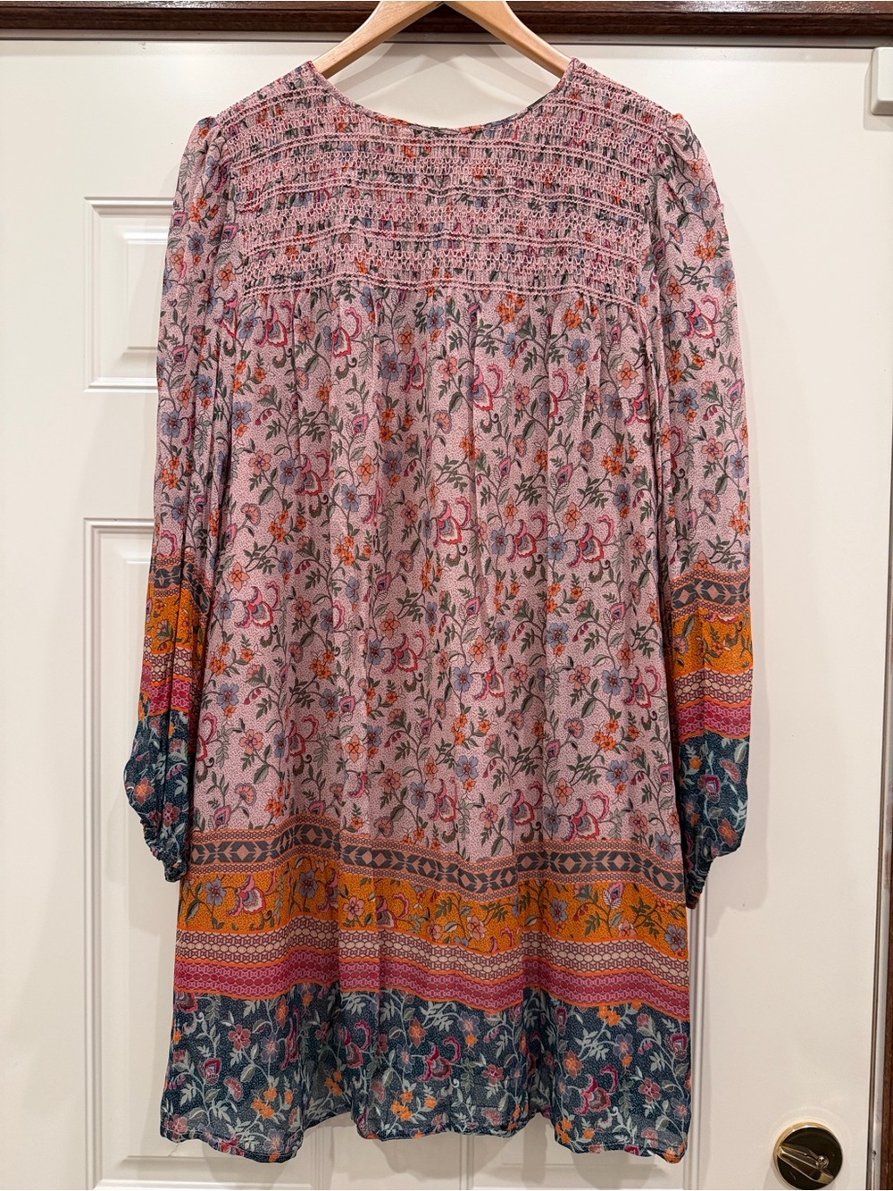 Johnny Was Jade Maha Mini Dress Tunic Smocked Long Sleeve Floral with Border - Picture 9 of 11